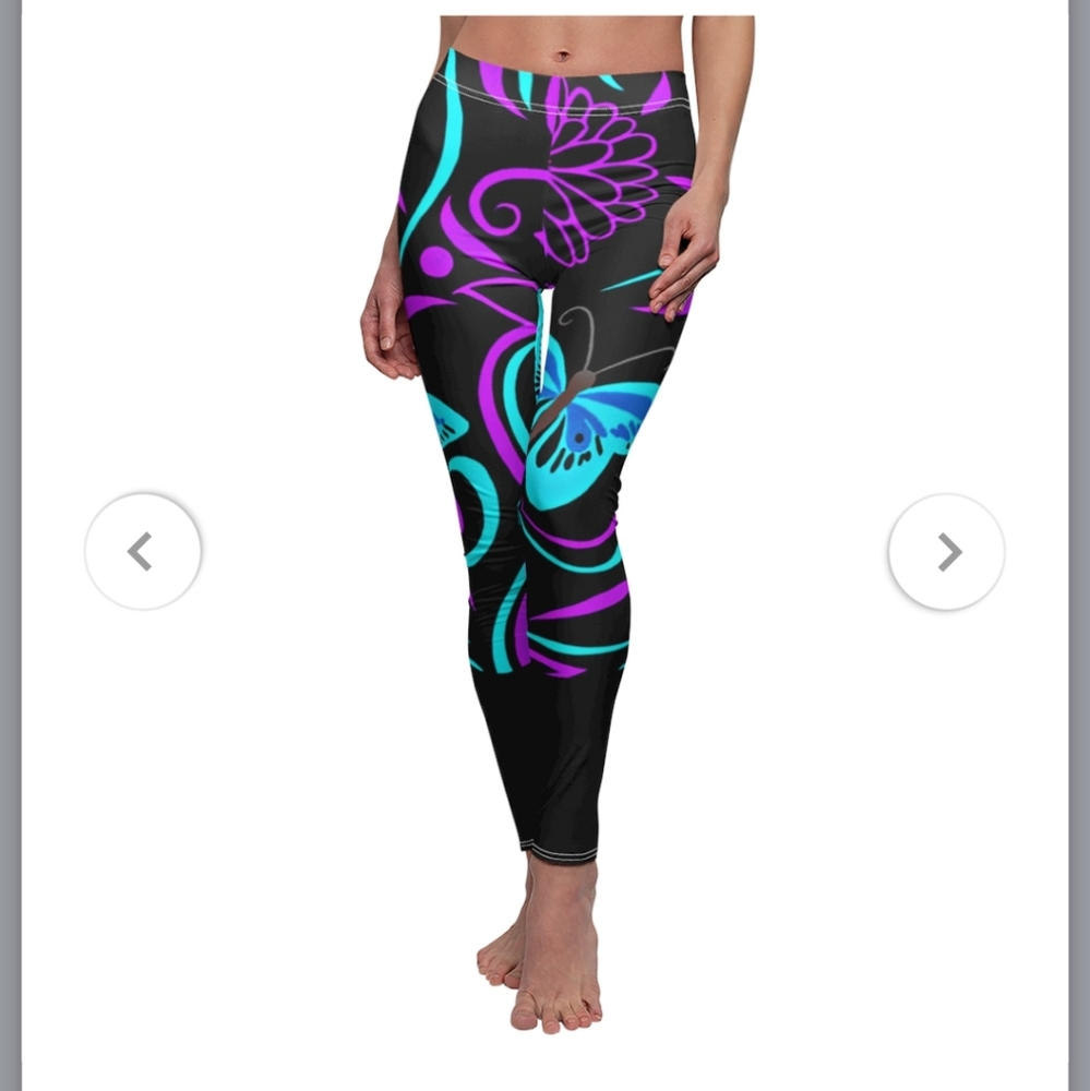 Black leggings with purple & blue butterflies